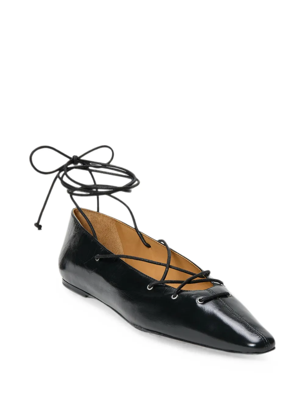 Polo Ralph Lauren lace-up pointed ballet flats Zwart