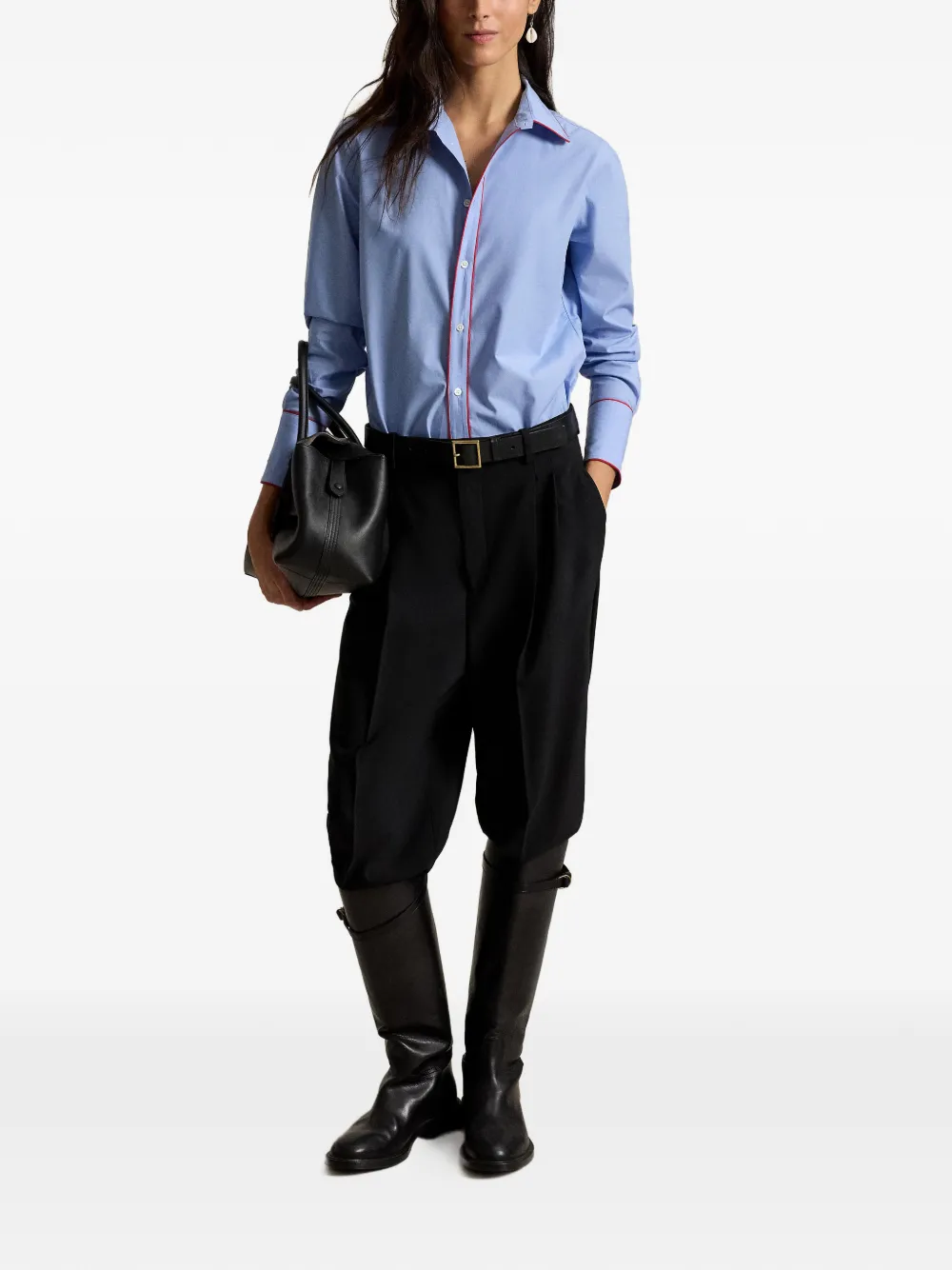 Polo Ralph Lauren Stretch blouse met contrasterende afwerking Blauw