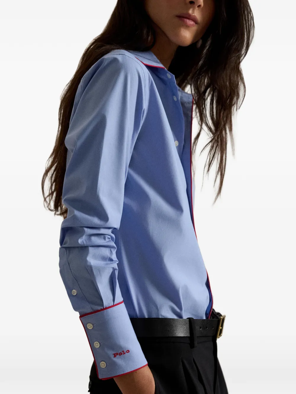 Polo Ralph Lauren Stretch blouse met contrasterende afwerking Blauw