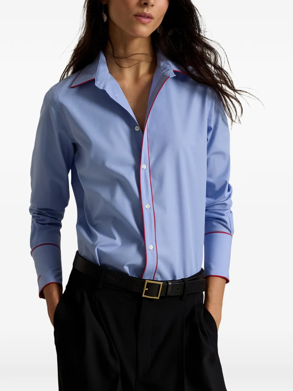 Polo Ralph Lauren Stretch blouse met contrasterende afwerking Blauw
