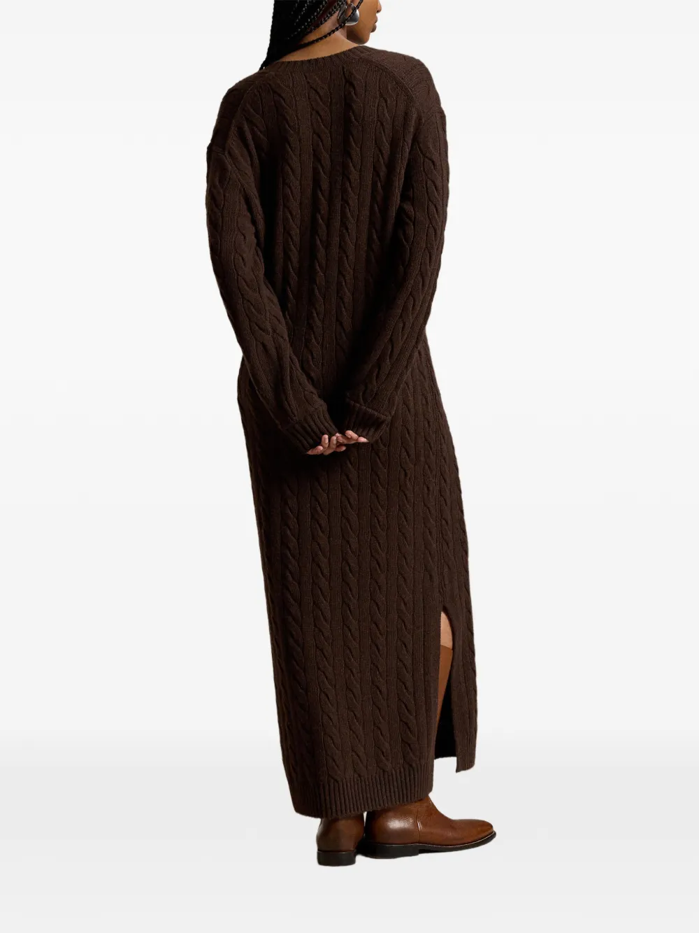 Polo Ralph Lauren cable-knit V-neck Sweater Maxi Dress | Brown