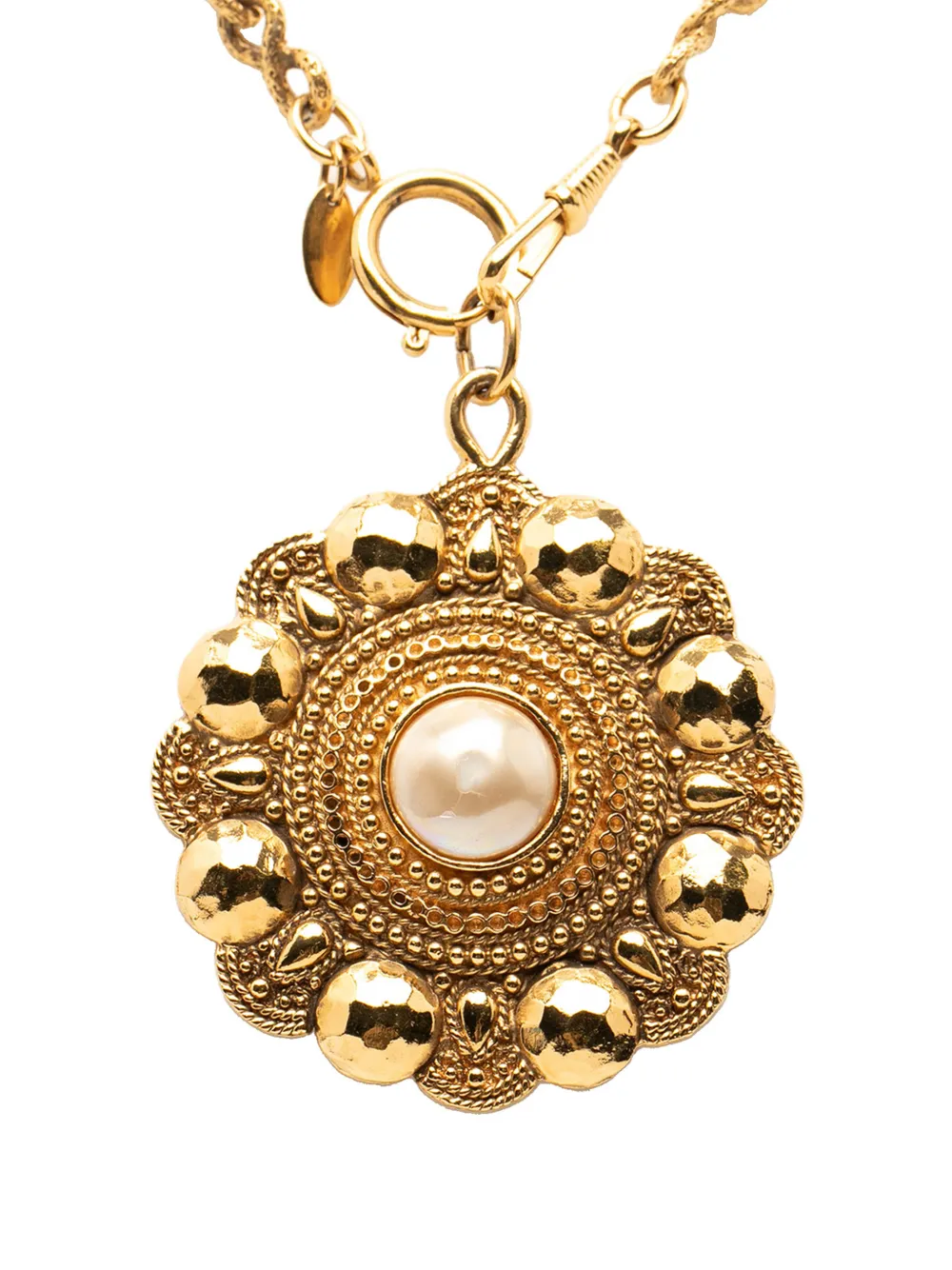 CHANEL Pre-Owned 1970-1980 Gold Plated Faux Pearl Flower Pendant Necklace costume necklace - Oro