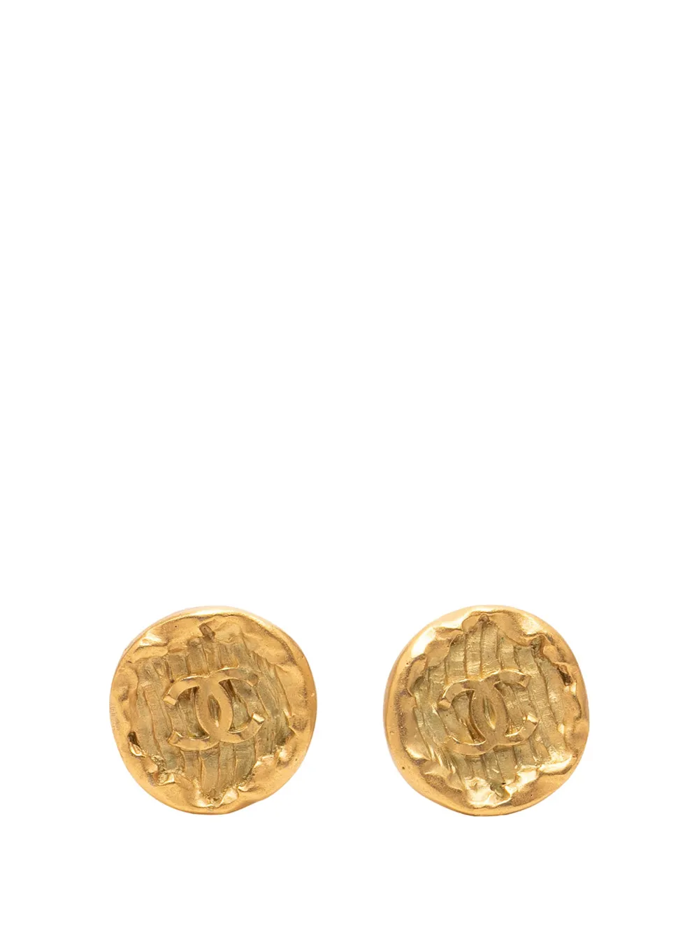 CHANEL Pre-Owned 1994 CC Gold Plated Round Clip On Earrings costume earrings
