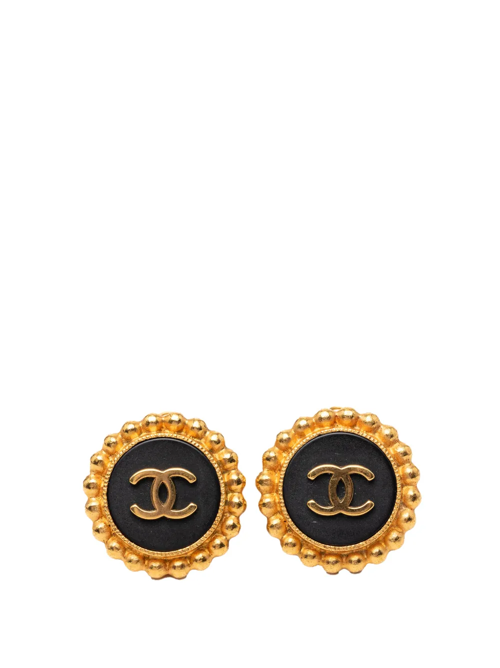CHANEL Pre-Owned 1993 CC Gold Plated and Acrylic Round Clip On Earrings costume earrings - Nero