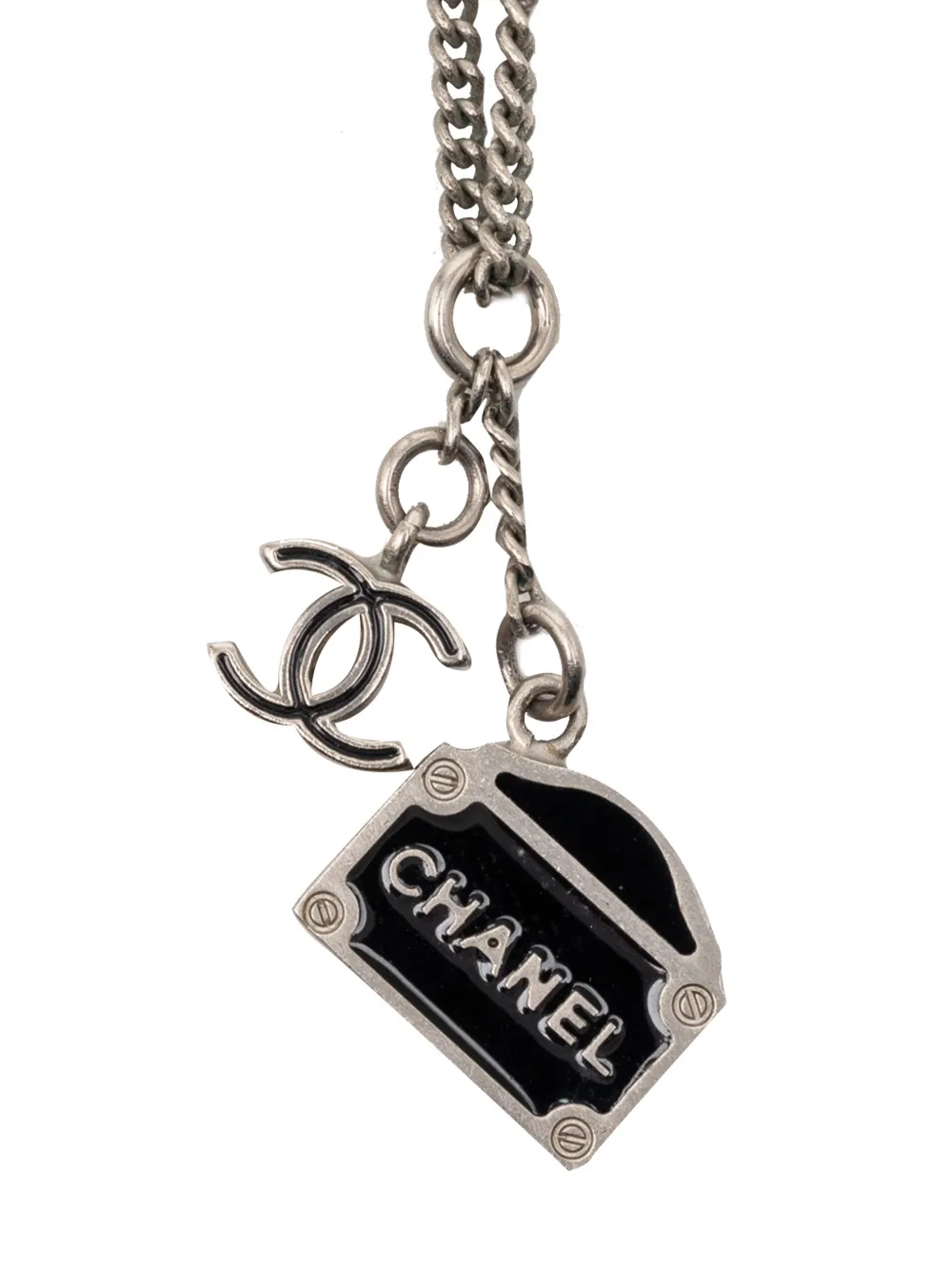 CHANEL Pre-Owned 2006 Silver Plated CC Enamel 31 Rue Cambon Pendant Necklace costume necklace - Nero