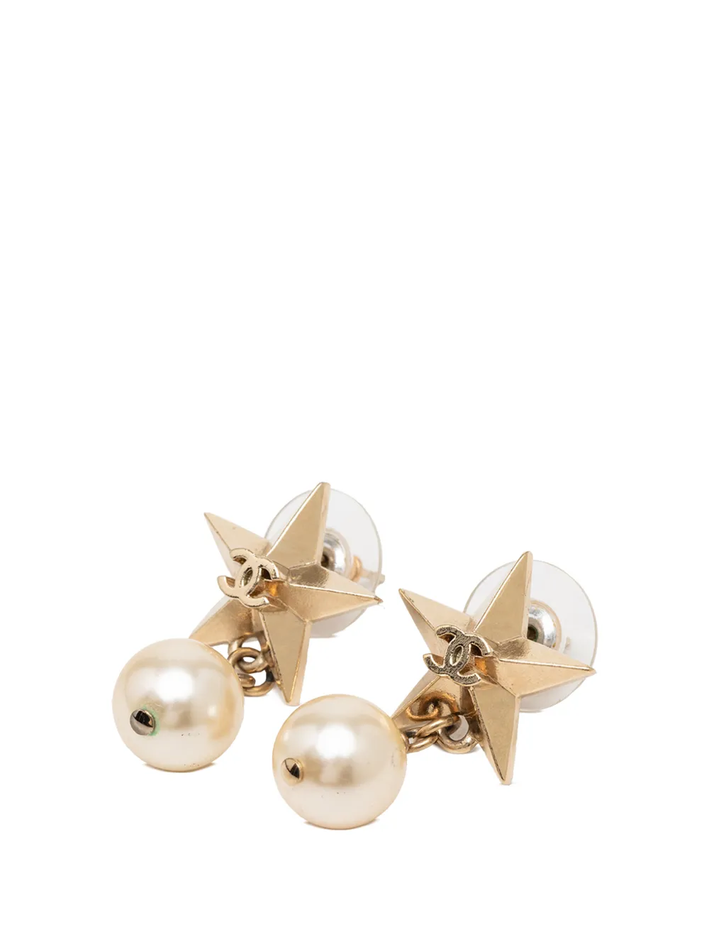 CHANEL Pre-Owned 2017 CC Gold Plated Faux Pearl Star Drop Push Back Earrings costume earrings - Oro
