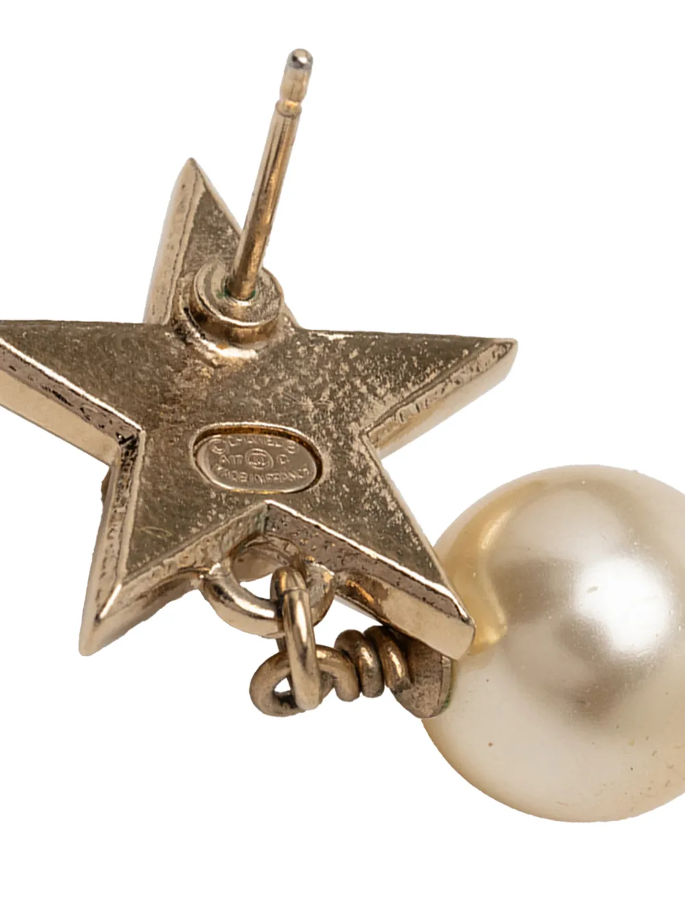 Chanel Pre-owned Orecchini Pendenti Cc Placcati Oro Con Perle Sintetiche E Chiusura A Pressione 2017 