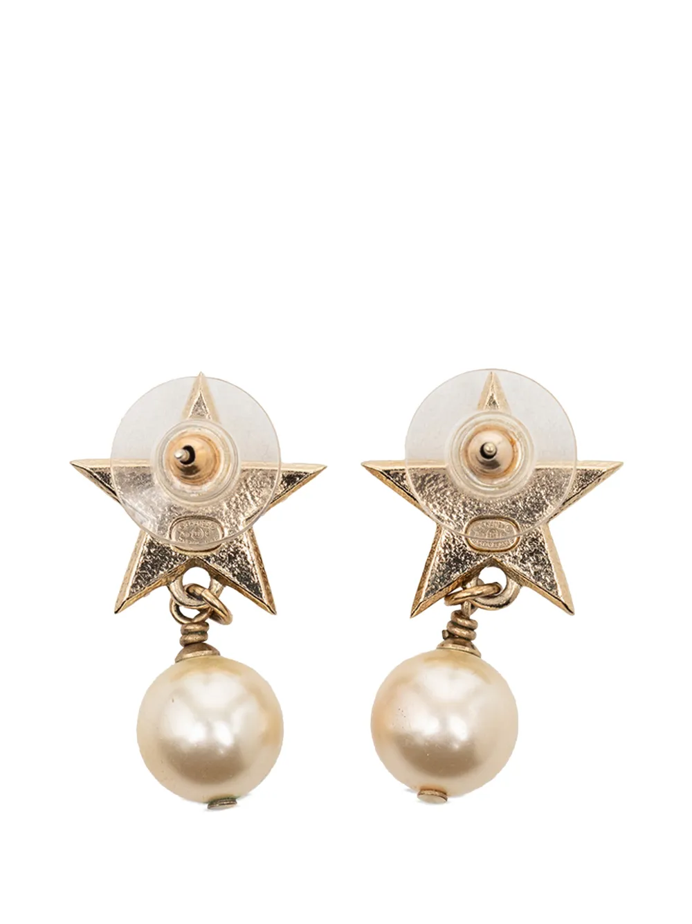  Chanel Pre-owned Orecchini Pendenti Cc Placcati Oro Con Perle Sintetiche E Chiusura A Pressione 2017 