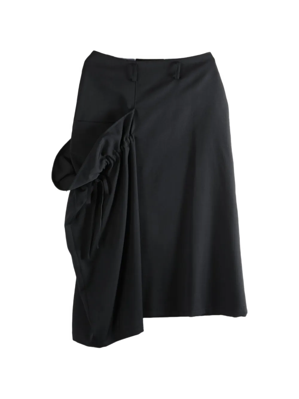 Y's ruched asymmetric-hem midi skirt - Black