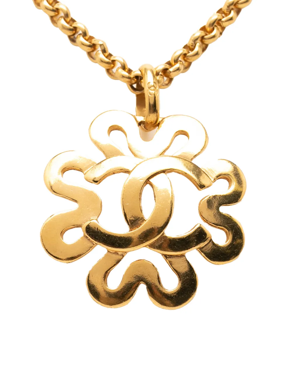 CHANEL Pre-Owned 1995 Gold Plated CC Flower Pendant Necklace costume necklace - Oro