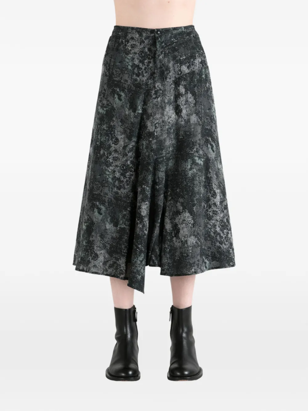 Y's abstract-print asymmetric-hem trousers - Grey