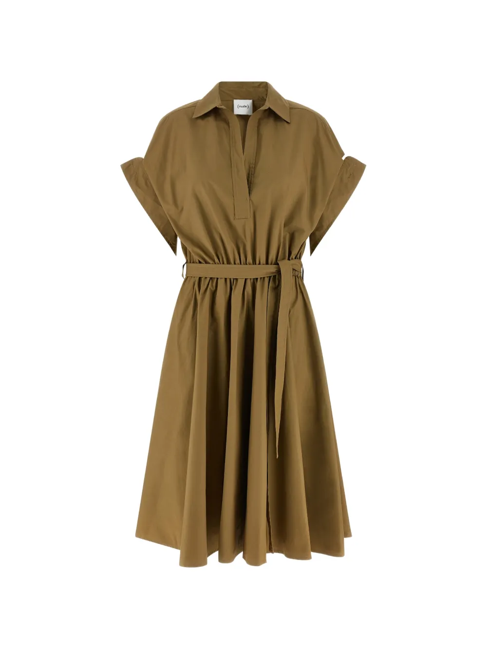 Nude elasticated-waist shirt midi dress - Marrone