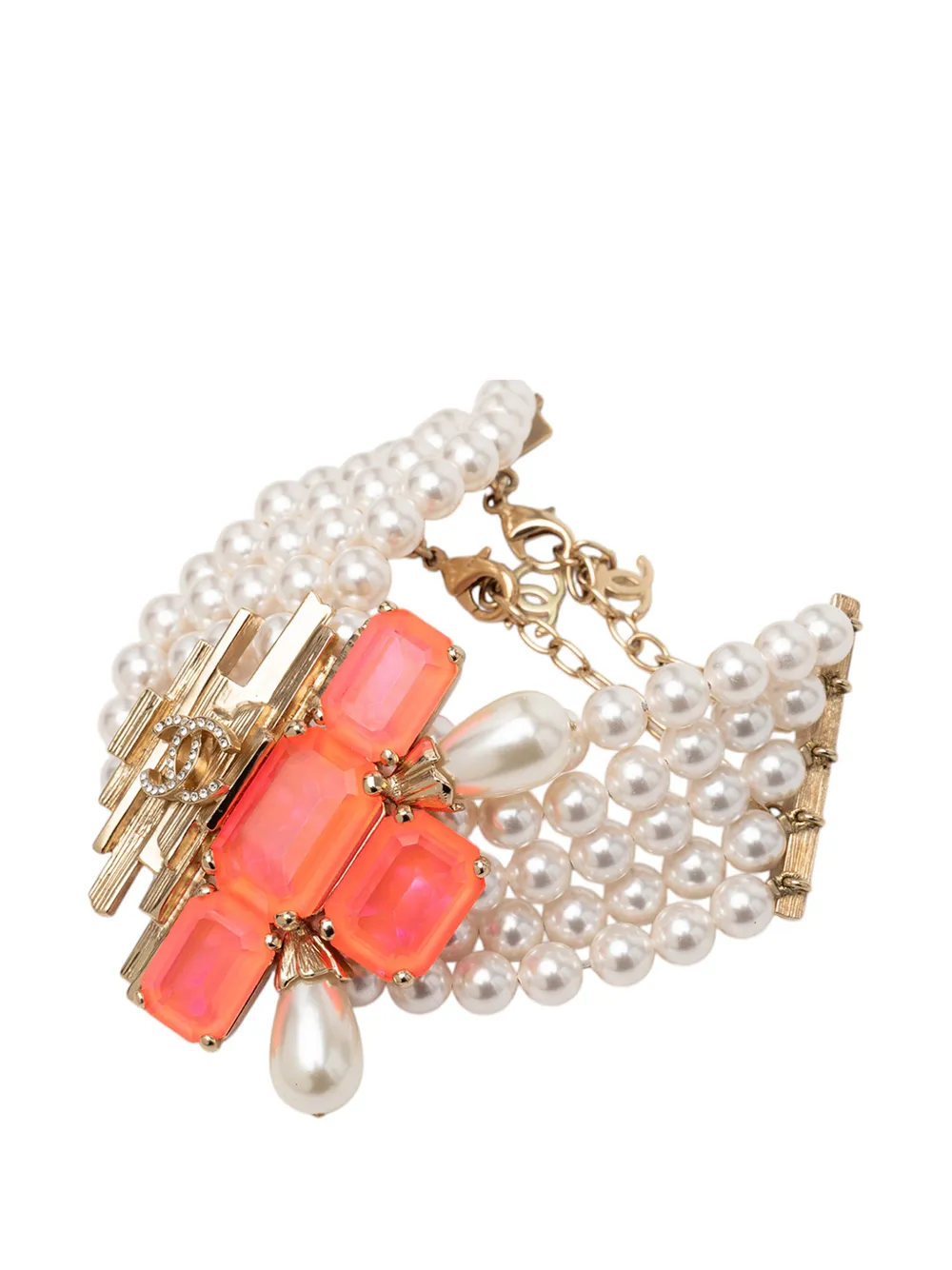 2021 Cc Gold Plated Rhinestone Resin Faux Pearl Multi Strand Bracelet Costume Bracelet
