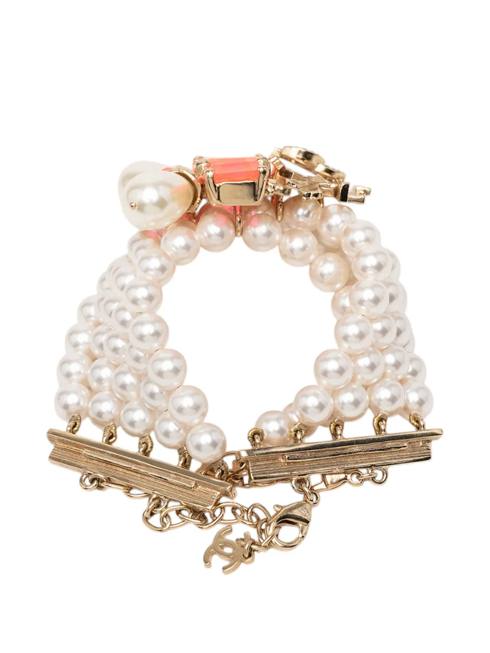 2021 Cc Gold Plated Rhinestone Resin Faux Pearl Multi Strand Bracelet Costume Bracelet