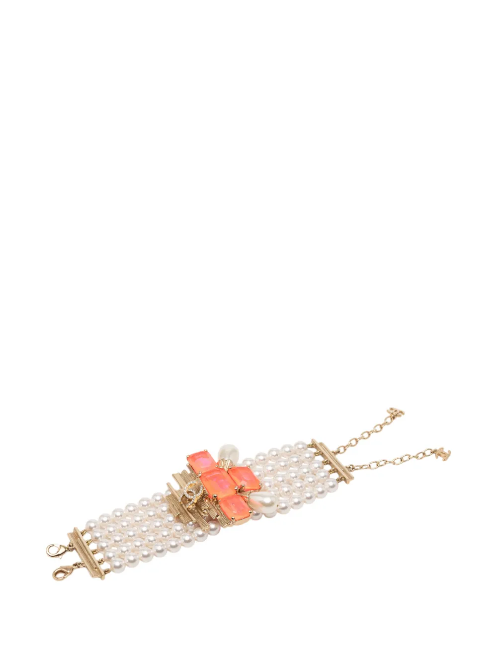 2021 Cc Gold Plated Rhinestone Resin Faux Pearl Multi Strand Bracelet Costume Bracelet