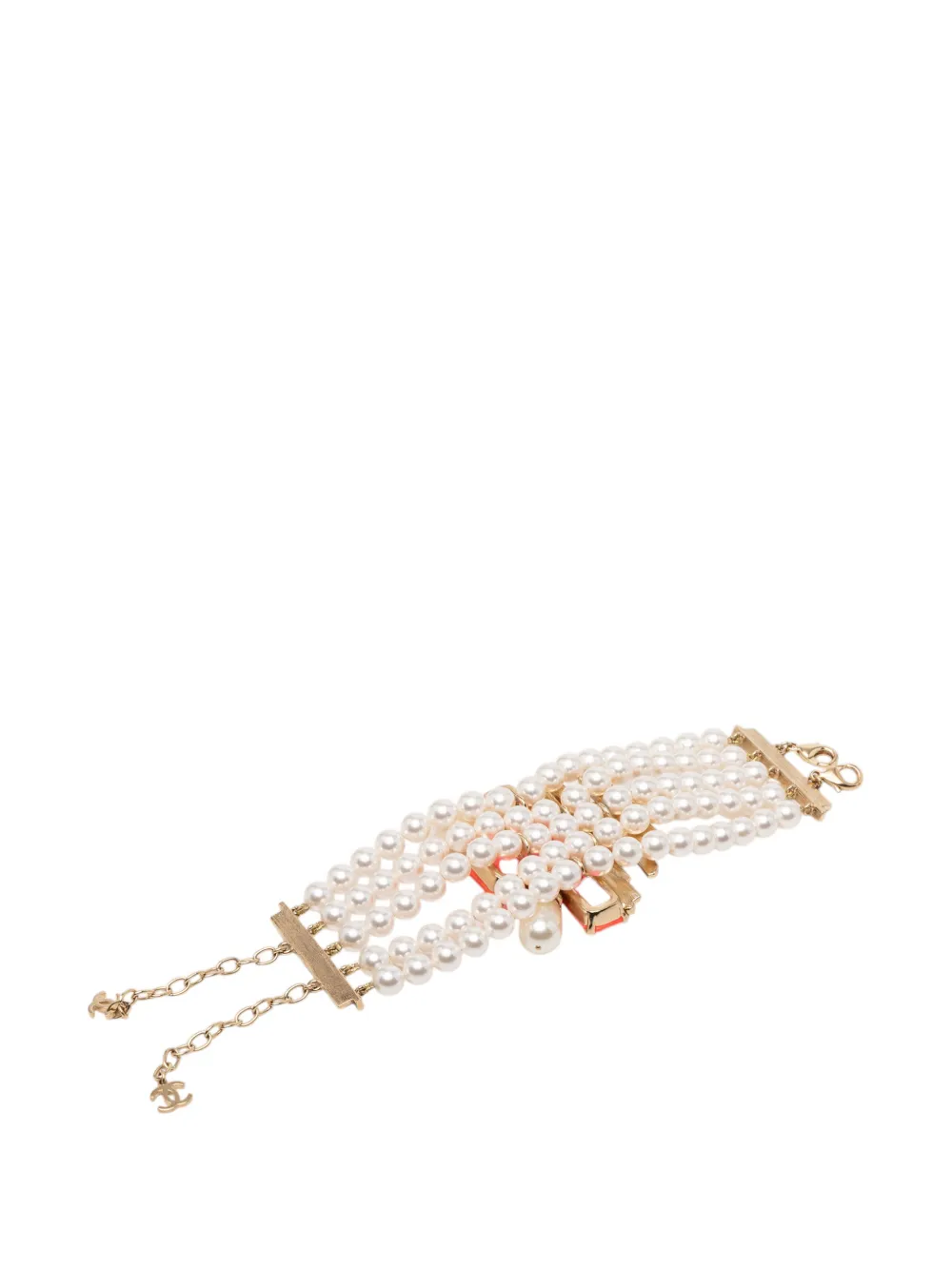 2021 Cc Gold Plated Rhinestone Resin Faux Pearl Multi Strand Bracelet Costume Bracelet