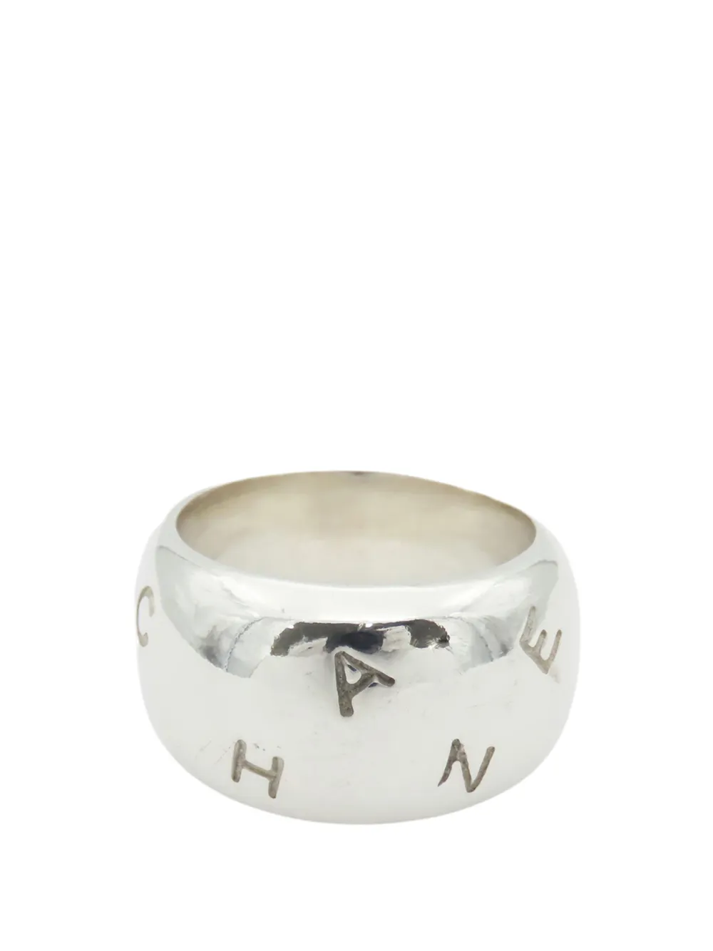 CHANEL Pre-Owned 2000-2020 Sterling Silver Engraved Logo Dome Ring costume earrings - Argento