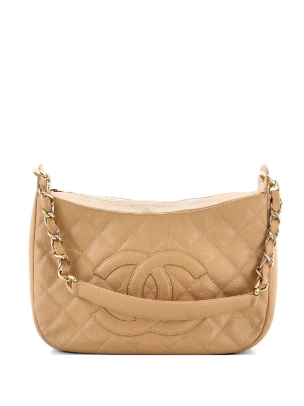 Chanel Pre-owned Timeless CC Chain Shoulder Bag Quilted Caviar Medium in Neutrals