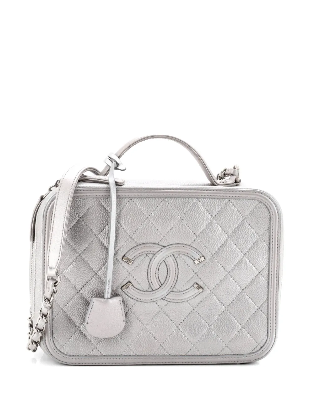 CHANEL Pre-Owned Filigree Vanity Case Quilted Caviar Large crossbody bag - Grigio