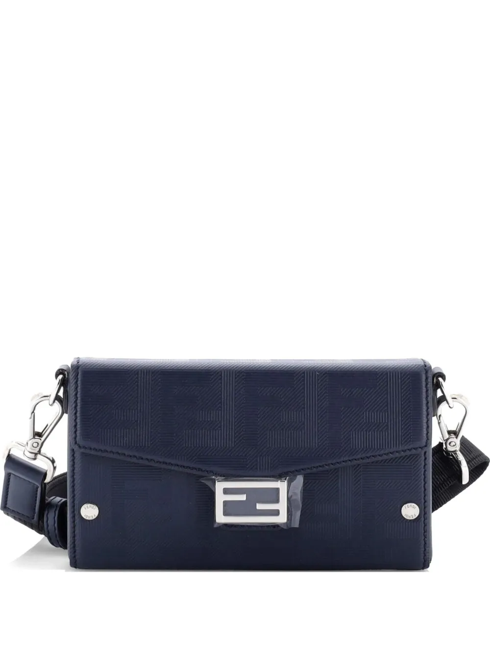 Fendi Pre-Owned Baguette Soft Trunk Phone Pouch Zucca Embossed Leather crossbody bag - Blu
