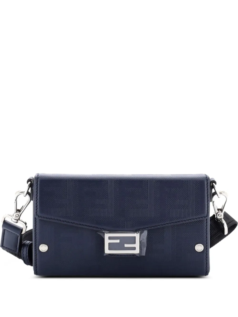 Fendi Pre-Owned Baguette Soft Trunk Phone Pouch Zucca Embossed Leather crossbody bag - Blu