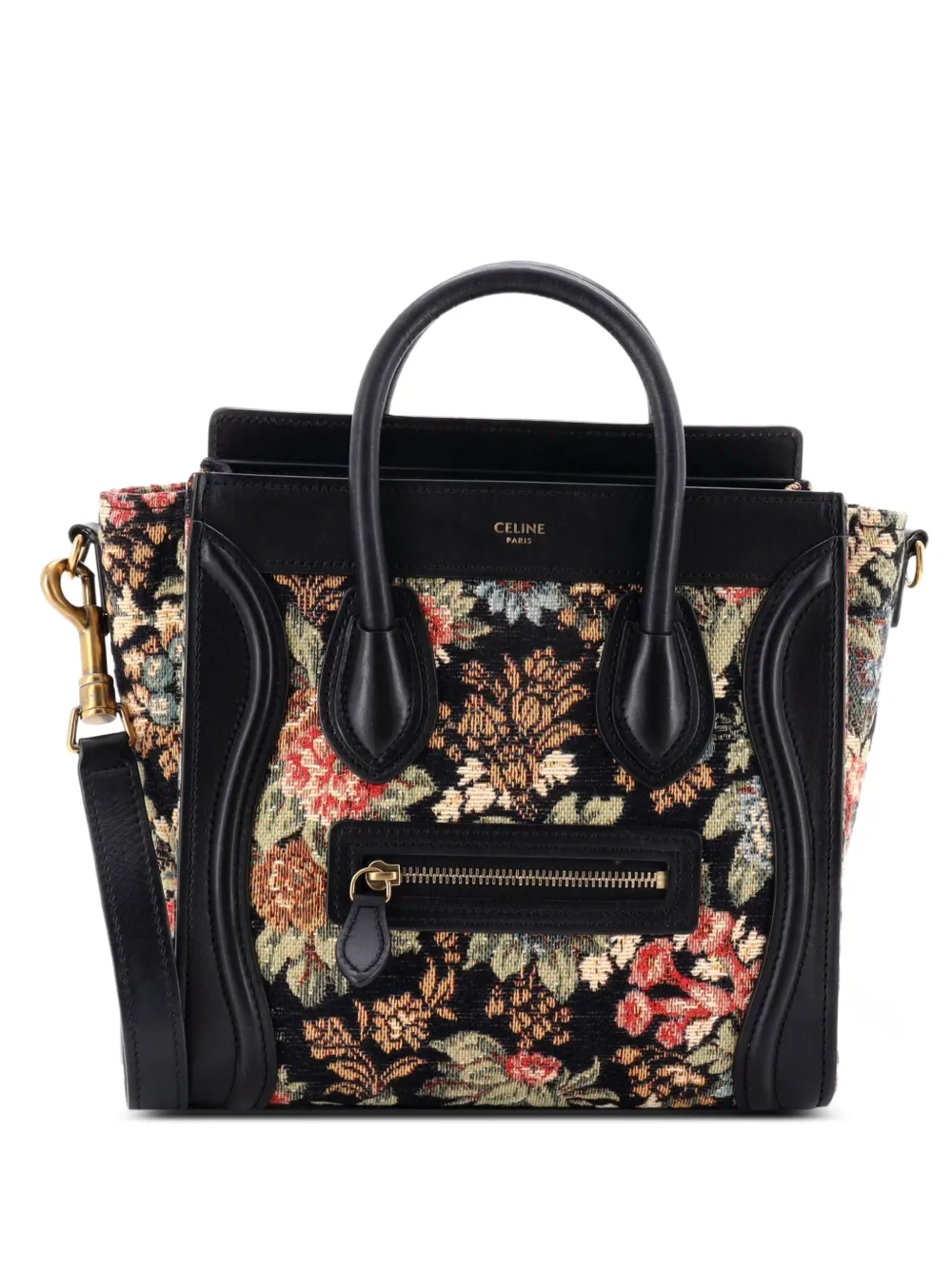 Celine Pre-Owned Luggage Bag Printed Jacquard and Leather Nano satchel - Nero