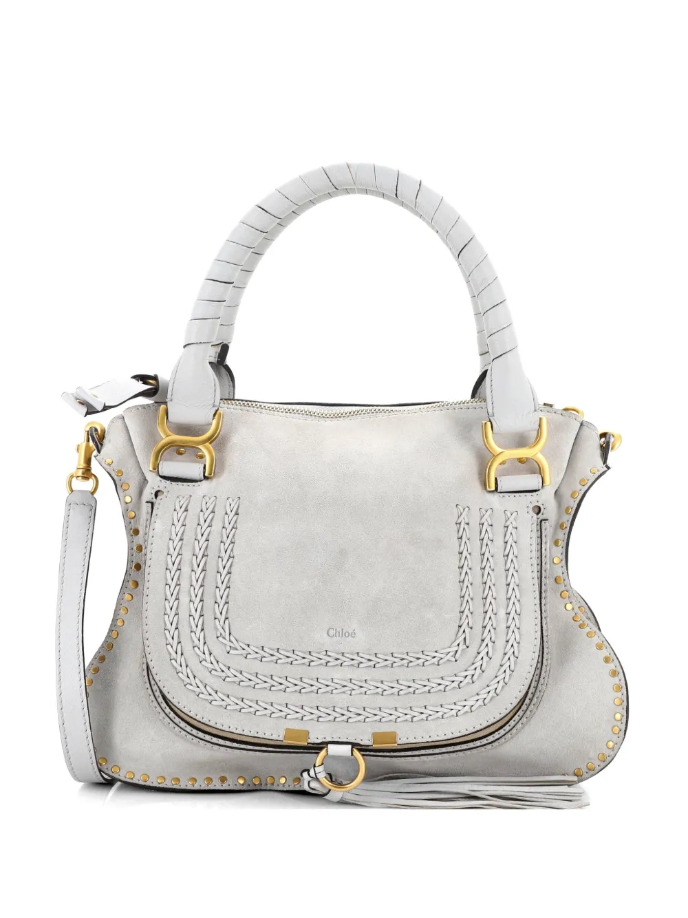 Chloé Pre-Owned Marcie Whipstitch Studded Suede Medium satchel - Grigio