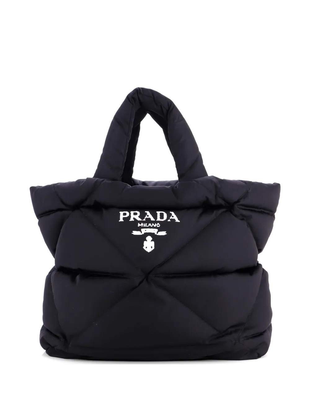 Prada Pre-Owned Borsa tote imbottita media in Re-Nylon con logo - Nero
