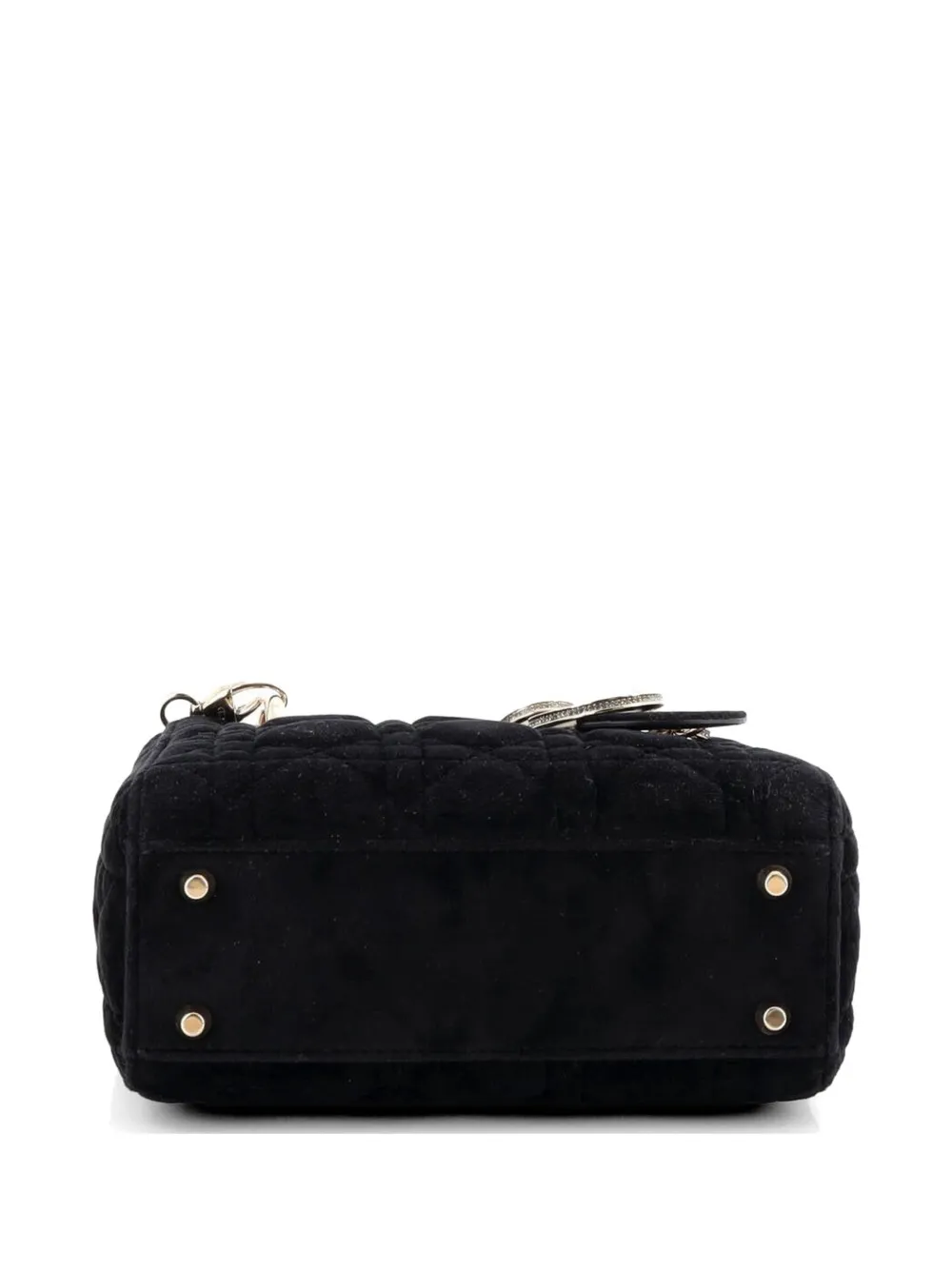  Christian Dior Pre-owned Lady Dior Chain Bag Cannage Quilt Velvet With Crystal Charms Mini Shoulder Bag - Black 