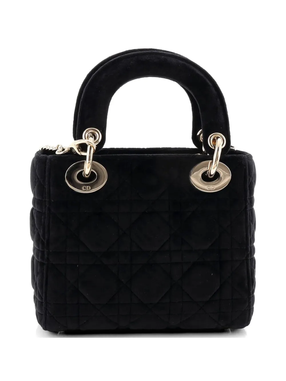  Christian Dior Pre-owned Lady Dior Chain Bag Cannage Quilt Velvet With Crystal Charms Mini Shoulder Bag - Black 