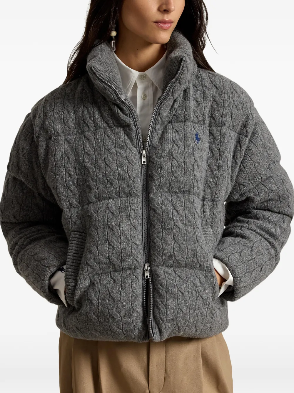 Polo Ralph Lauren Kabelgebreid donsjack van wol-kasjmier Grijs