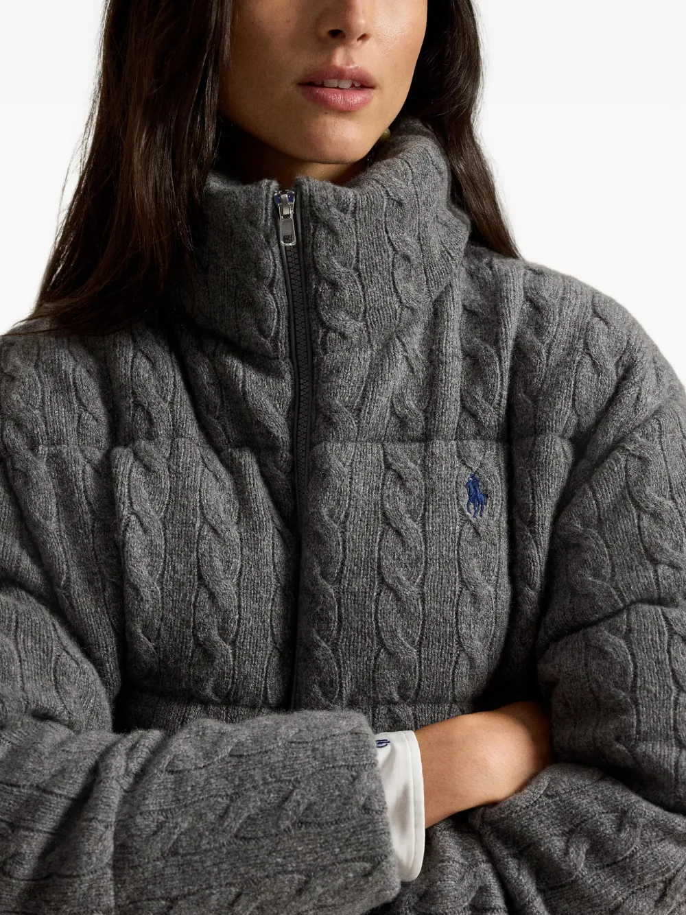 Polo Ralph Lauren Kabelgebreid donsjack van wol-kasjmier Grijs