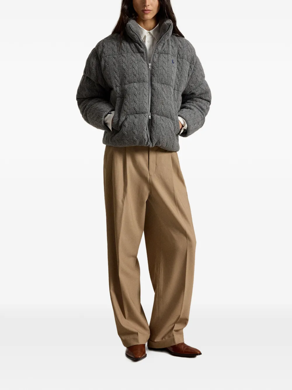 Polo Ralph Lauren Kabelgebreid donsjack van wol-kasjmier Grijs