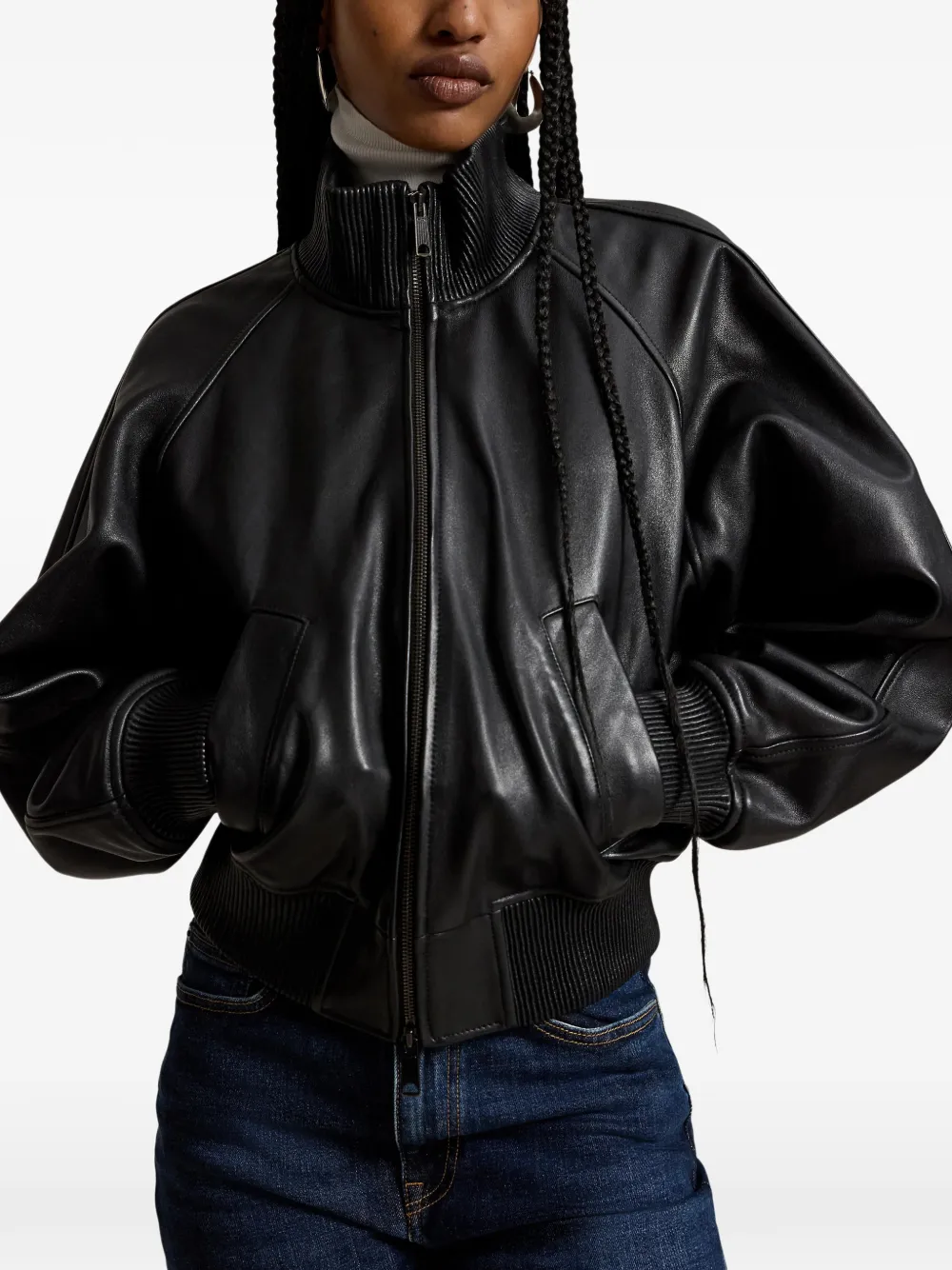 Polo Ralph Lauren Bomberjack met geribbelde afwerking Zwart