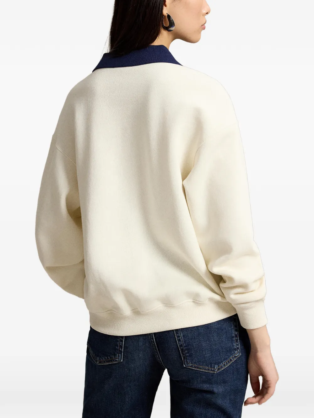 Polo Ralph Lauren Fleece sweater met ronde hals en polokraag Wit