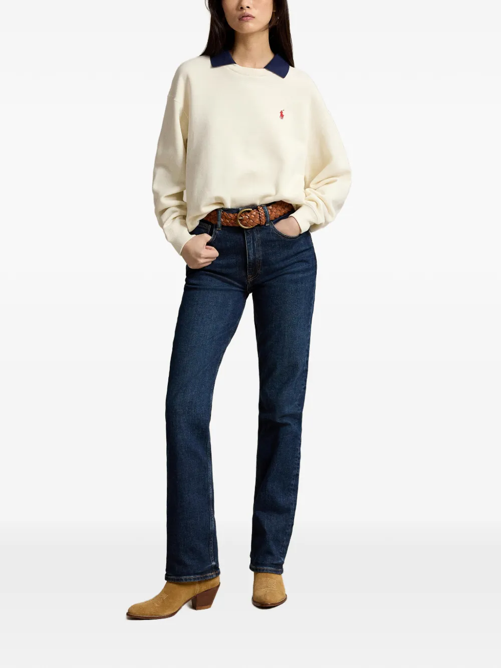 Polo Ralph Lauren Fleece sweater met ronde hals en polokraag Wit
