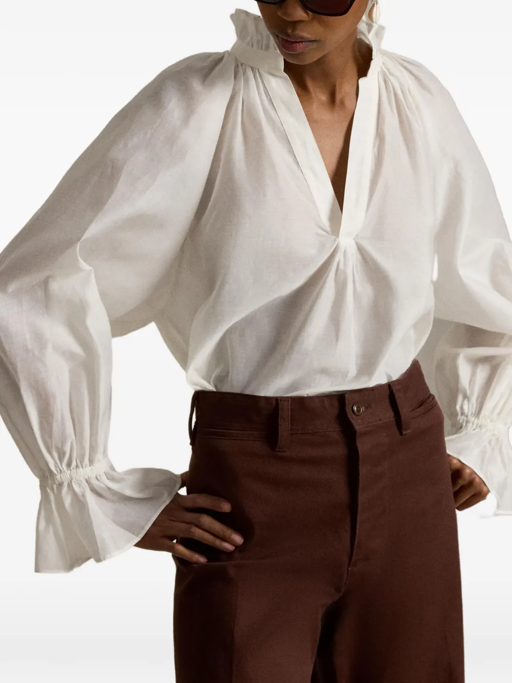 Polo Ralph Lauren Blouse met ruches en split Wit