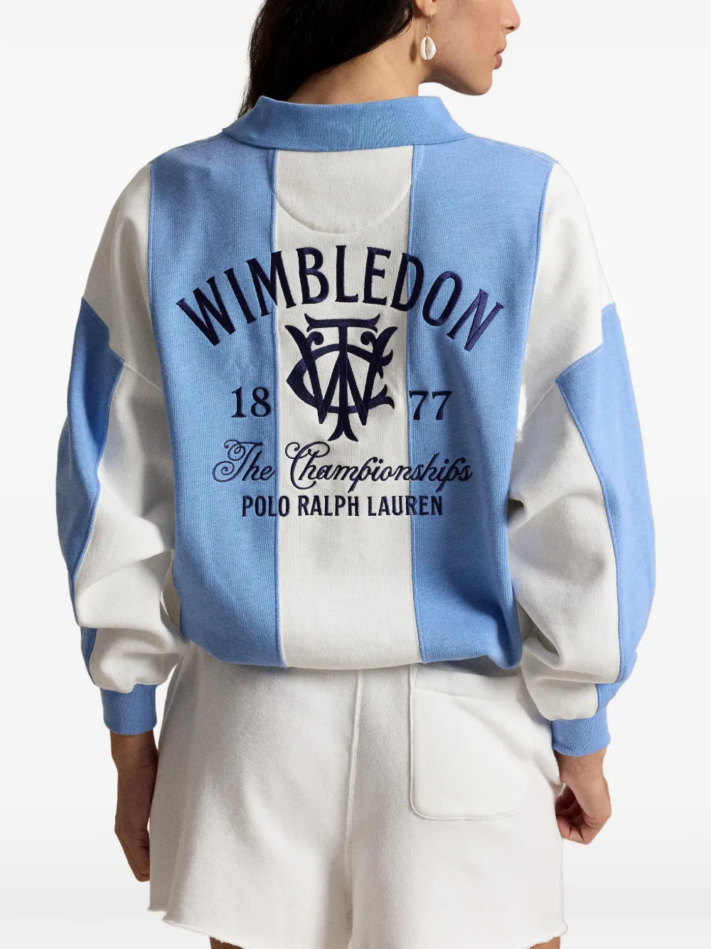 Polo Ralph Lauren Wimbledon gestreepte polotop met vlakken Blauw