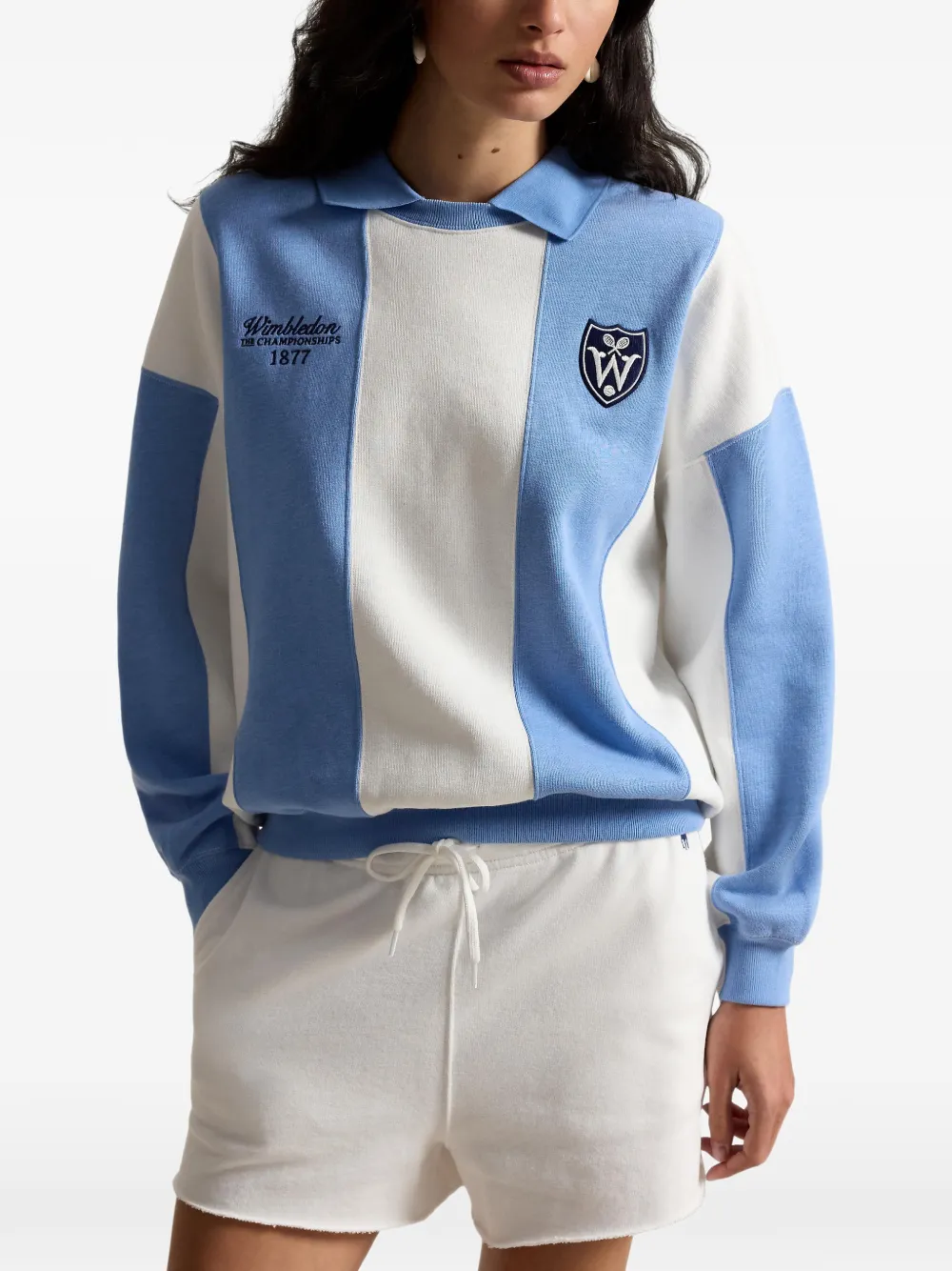 Polo Ralph Lauren Wimbledon gestreepte polotop met vlakken Blauw