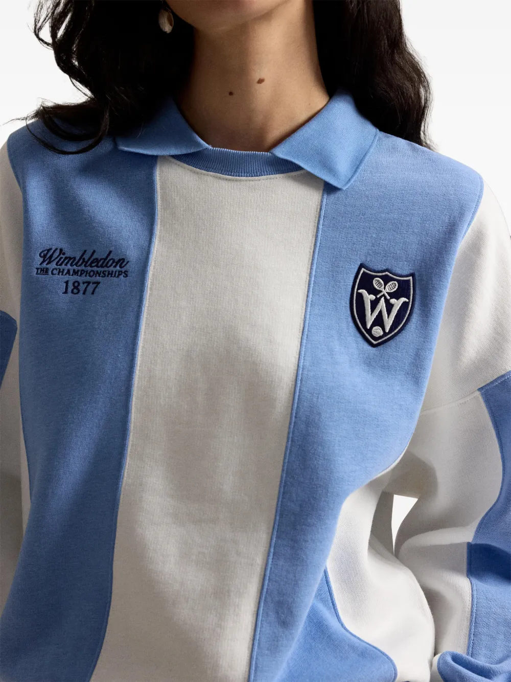 Polo Ralph Lauren Wimbledon gestreepte polotop met vlakken Blauw
