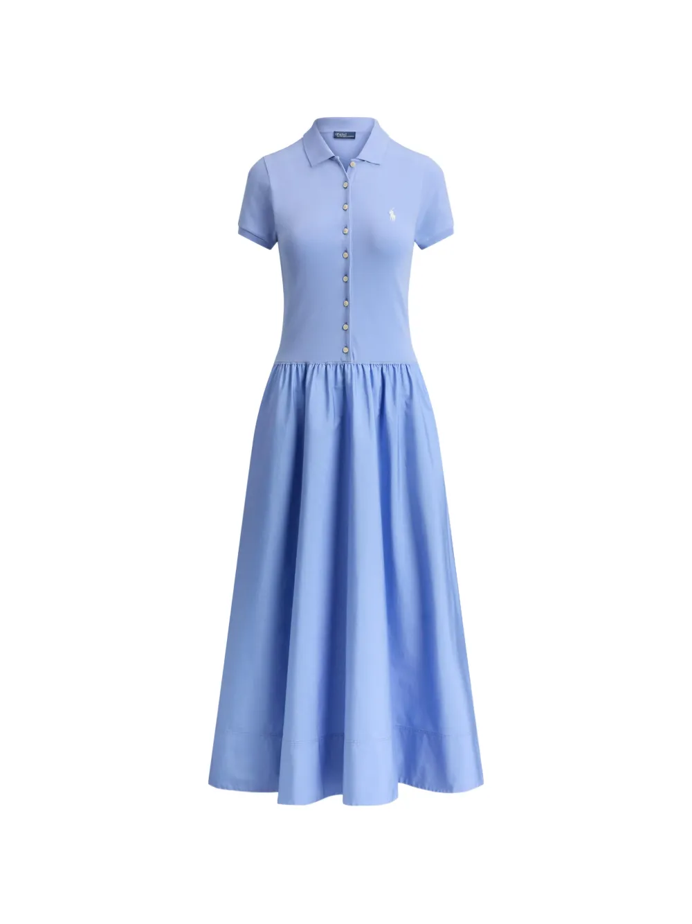 Polo Ralph Lauren Maxikleid aus Mesh und Popeline - Blau