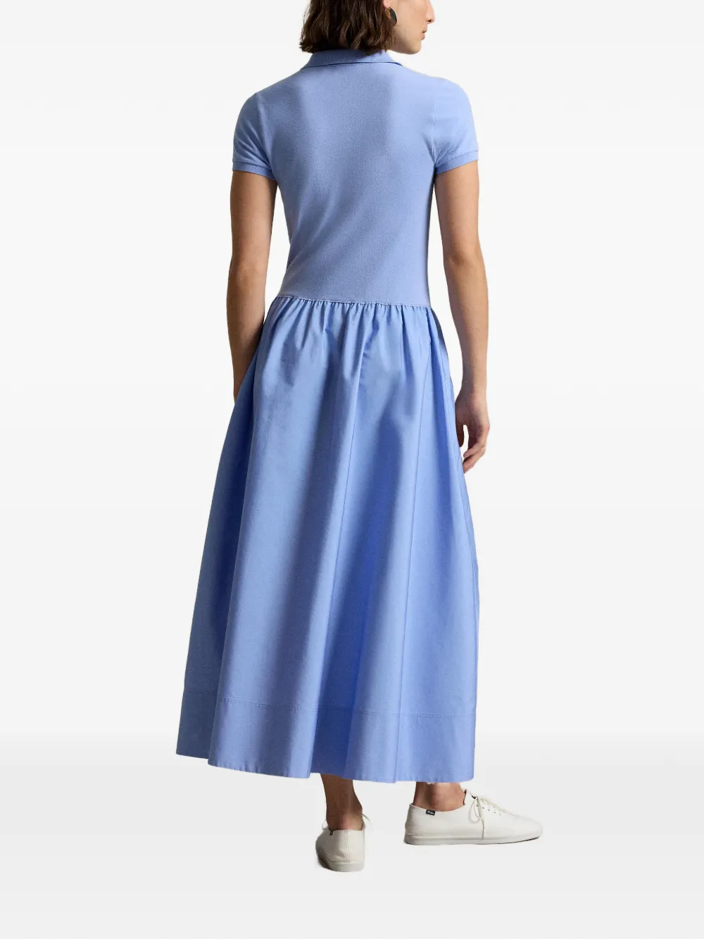 Polo Ralph Lauren Popeline maxi-jurk met mesh Blauw