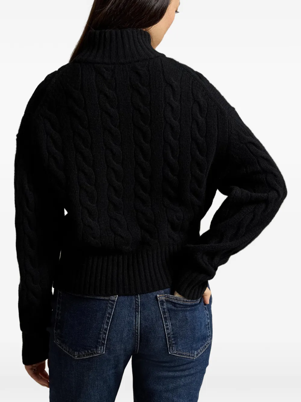 Polo Ralph Lauren Kabelgebreide trui van wol-kasjmier met halve rits Zwart