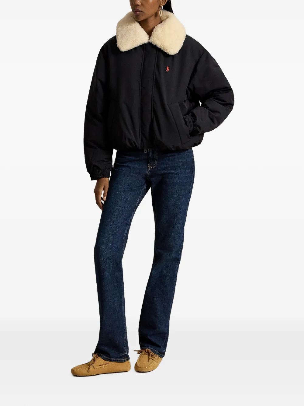 Polo Ralph Lauren Donsjack met lammy kraag Zwart