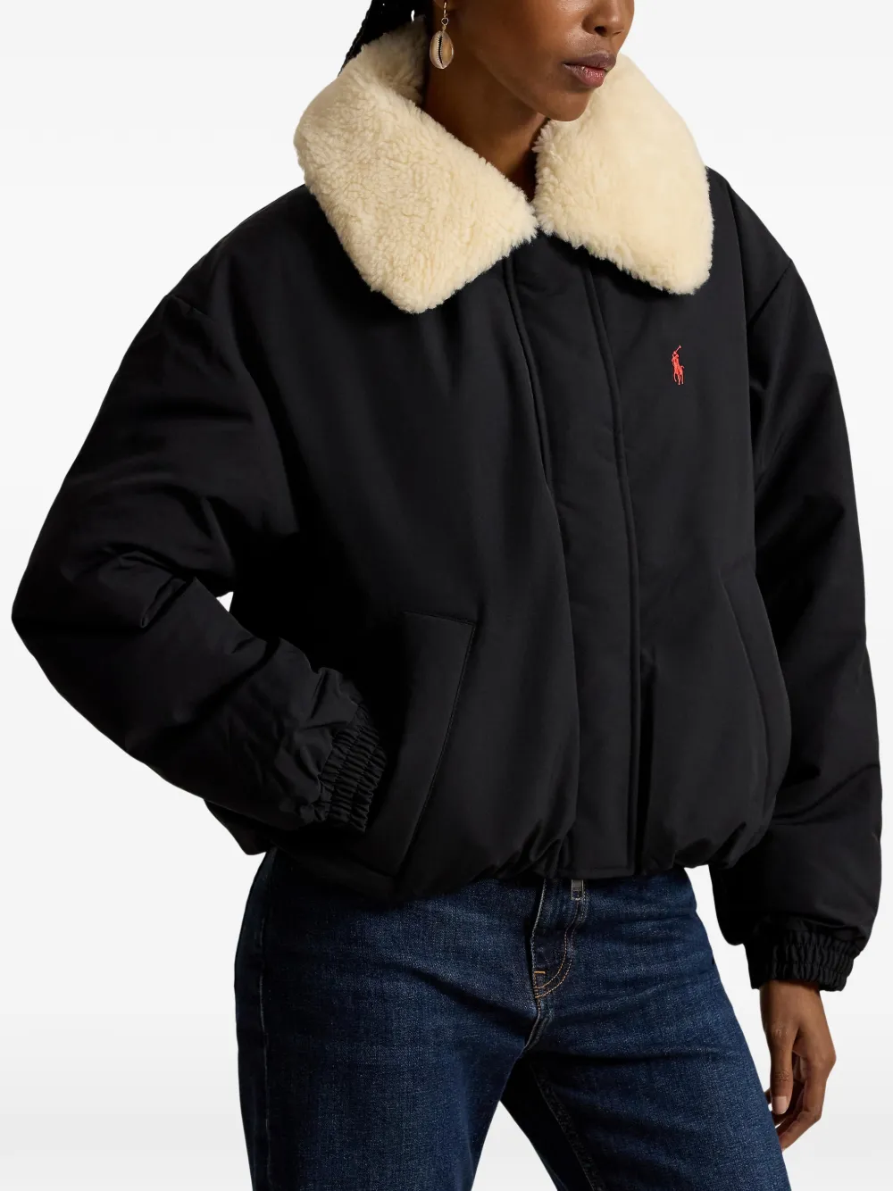 Polo Ralph Lauren Donsjack met lammy kraag Zwart