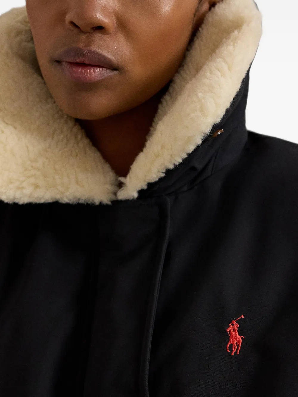Polo Ralph Lauren Donsjack met lammy kraag Zwart