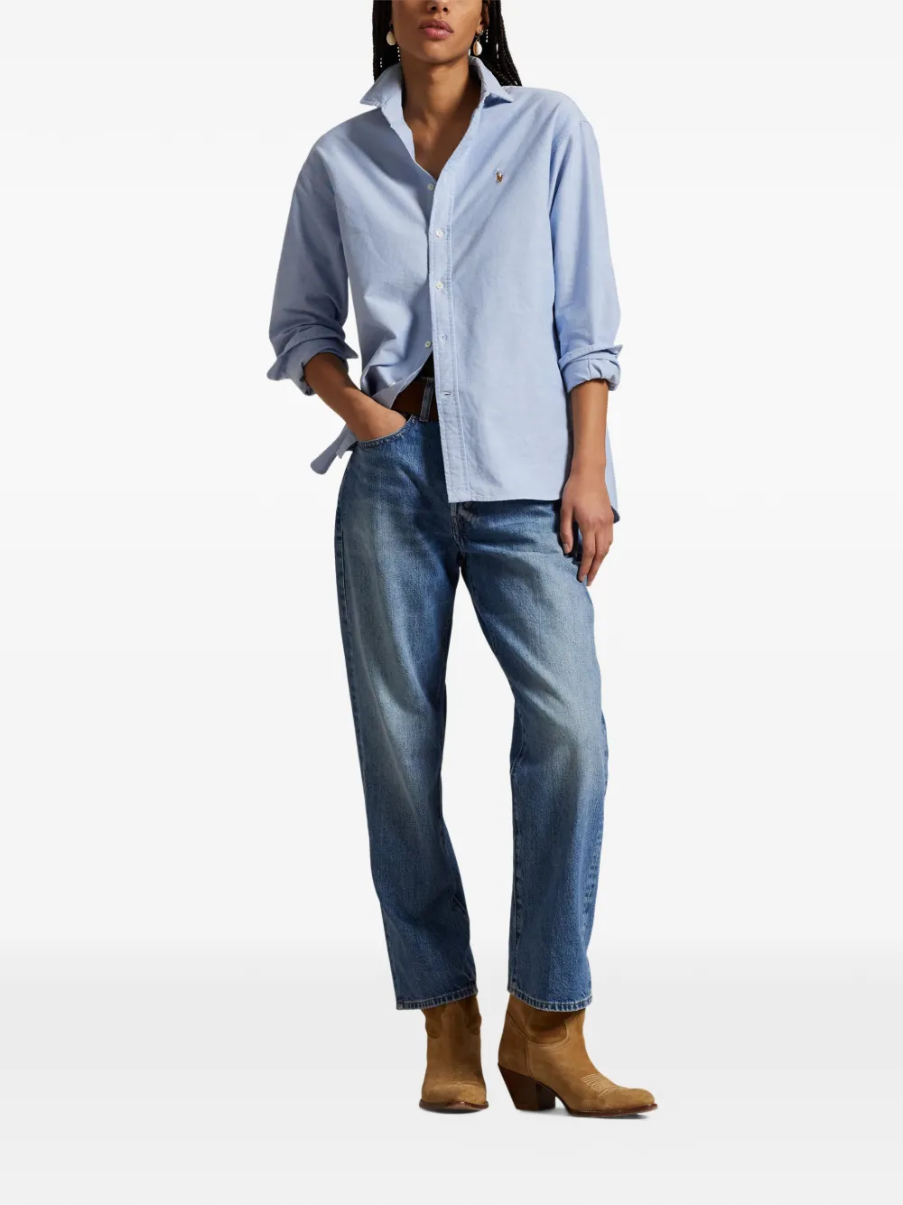 Polo Ralph Lauren Oxford blouse met geborduurde pony Blauw