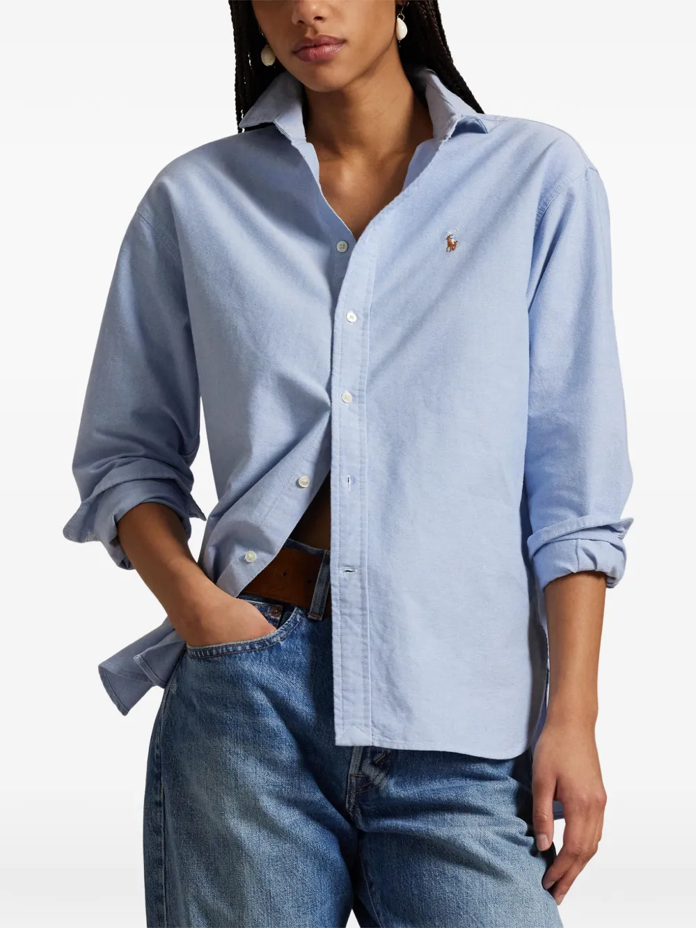 Polo Ralph Lauren Oxford blouse met geborduurde pony Blauw