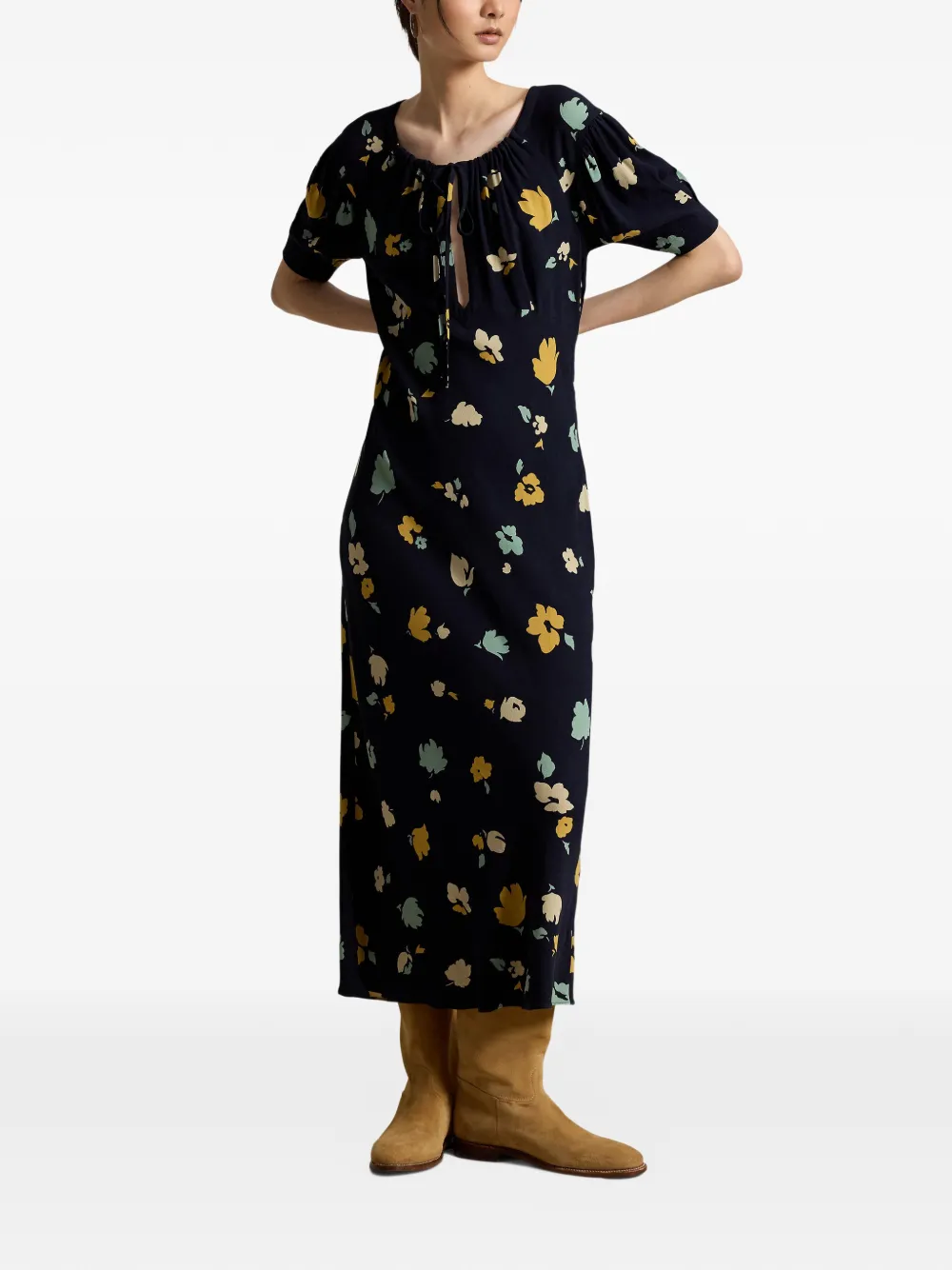 Polo Ralph Lauren Midi-jurk met bloemenprint Blauw