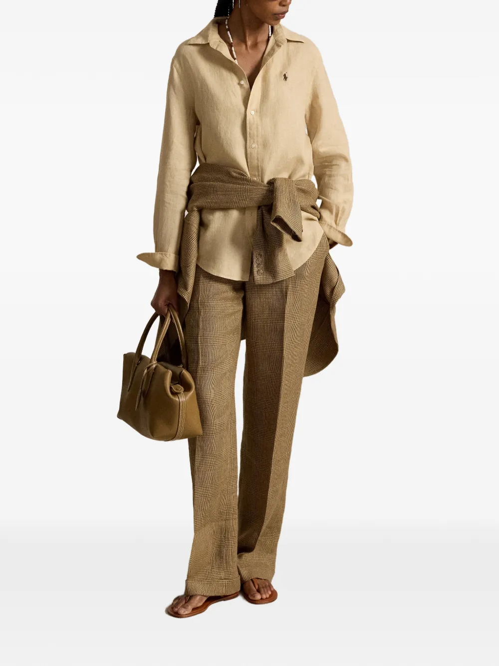 Polo Ralph Lauren Linnen blouse met borduurwerk Beige